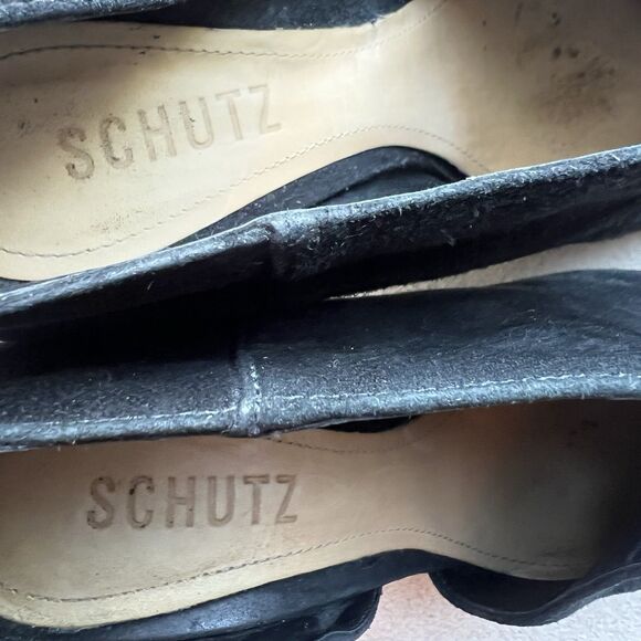 Schutz Black Suede Wrap Stiletto Heel Pump Booties Women 6.5 B Chic Sexy Minimal - Picture 11 of 14